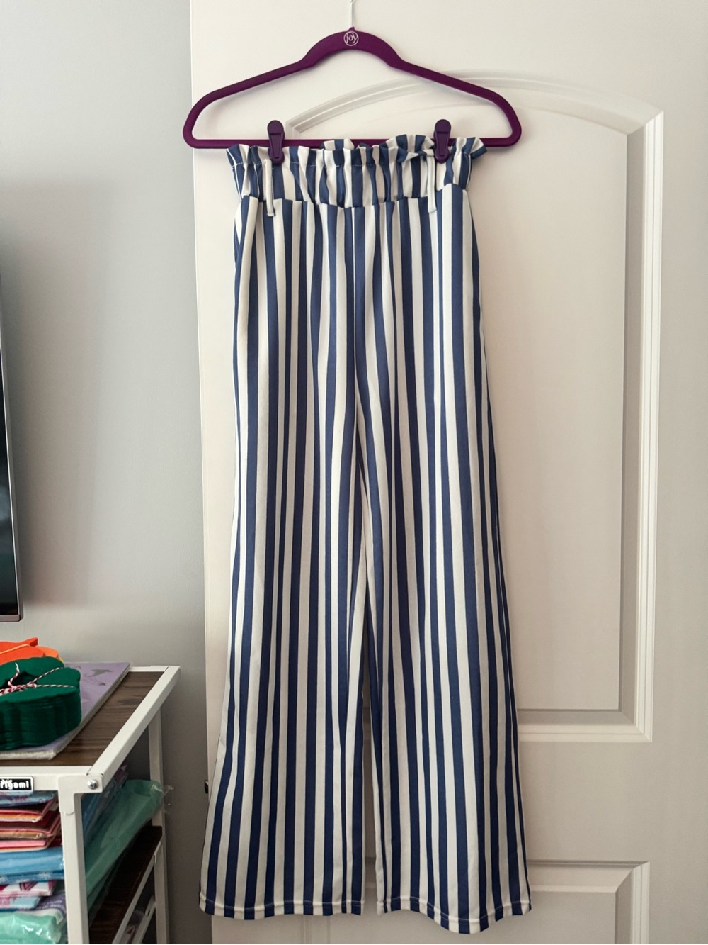 Striped Wide-Leg Pants - Blue & White